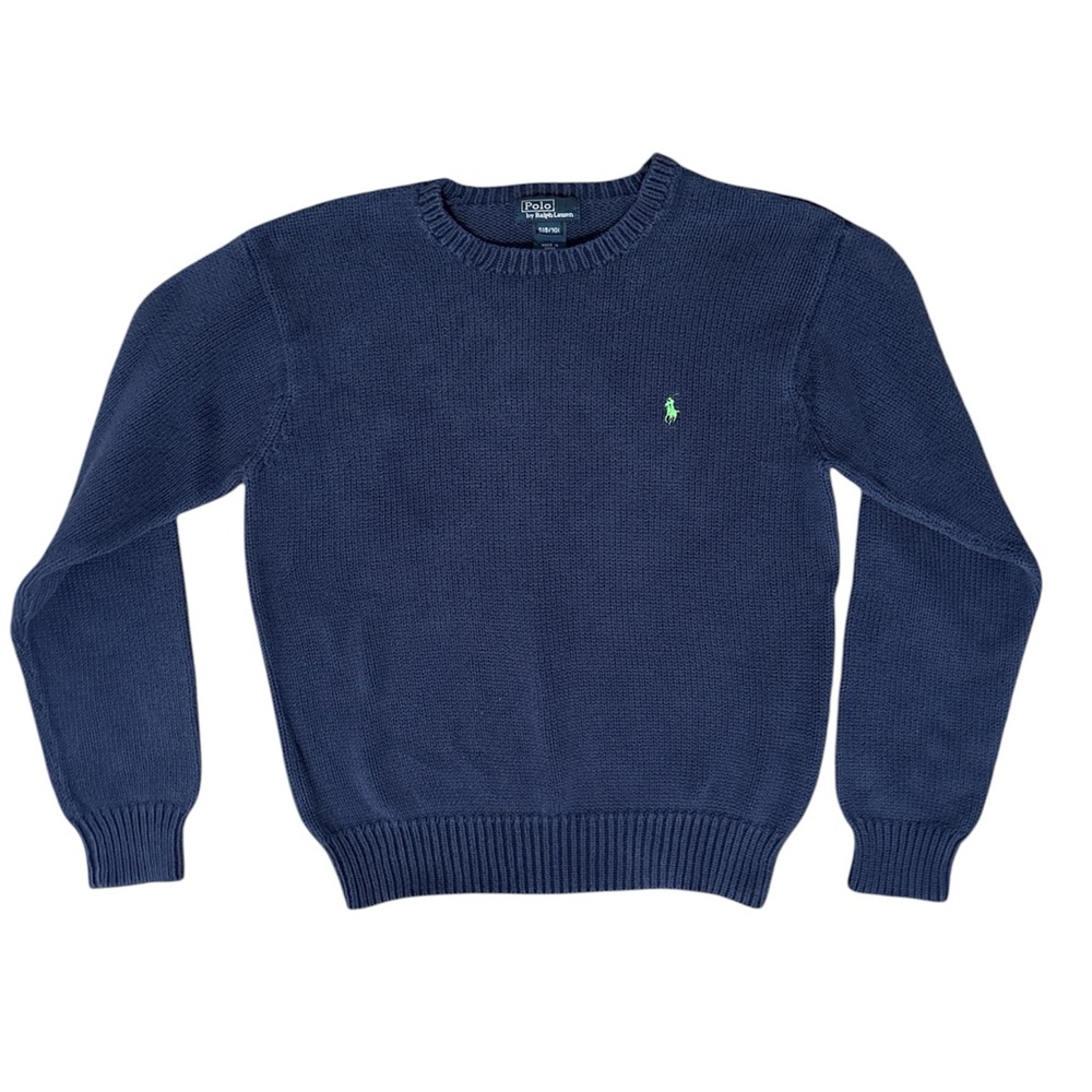 Polo Ralph Lauren Boys Navy Blue Pullover Sweater Size Small 8-10 Green Logo